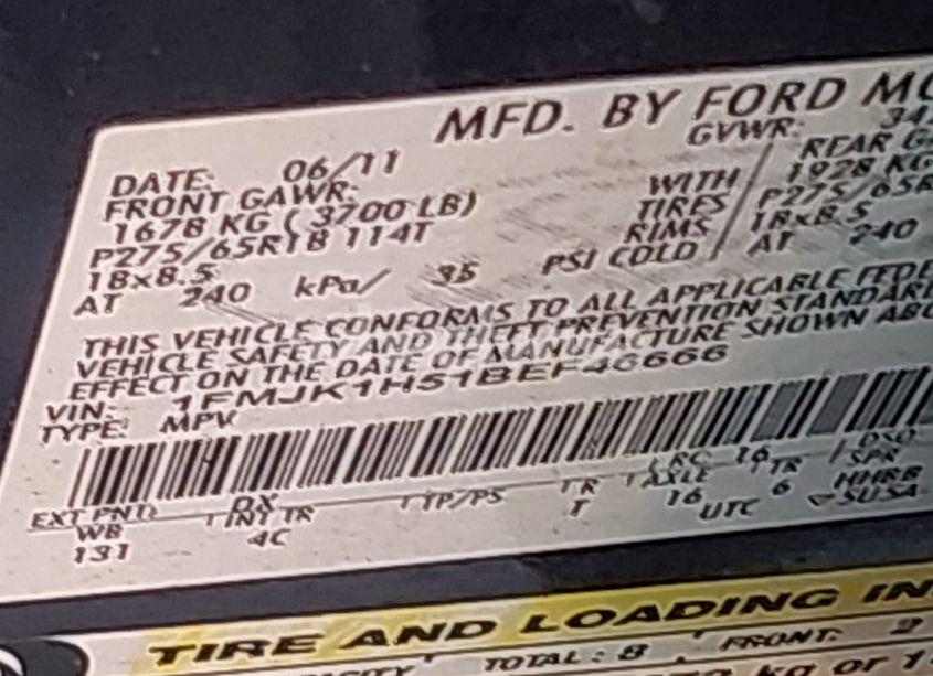 Photo 9 of 2011 Ford Expedition EL XLT (VIN 1FMJK1H51BEF46666)