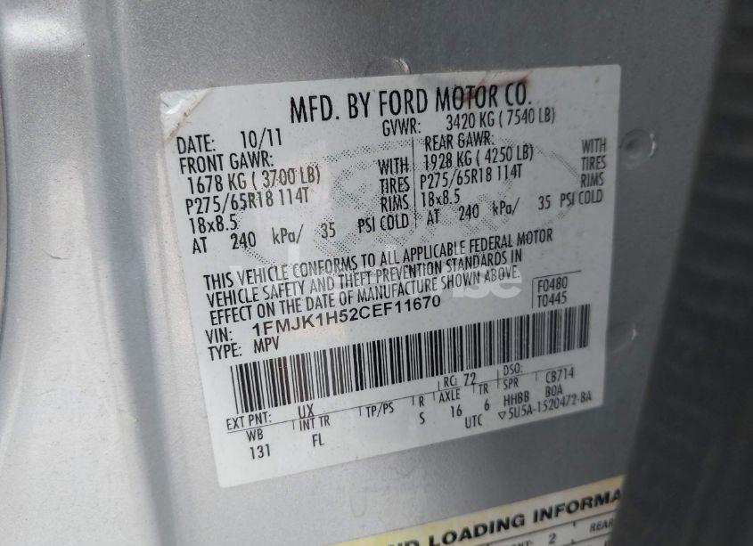 Photo 9 of 2012 Ford Expedition EL XLT (VIN 1FMJK1H52CEF11670)