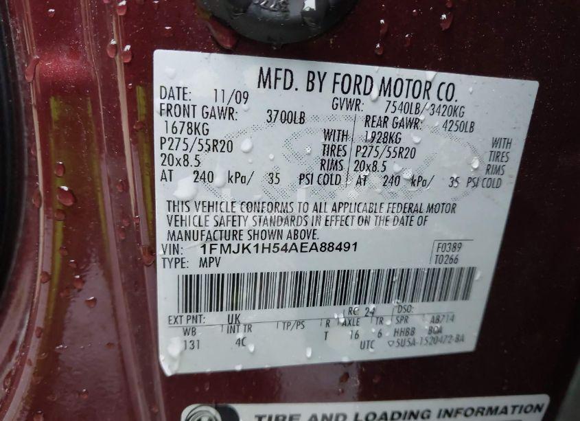 Photo 9 of 2010 Ford Expedition EL EDDIE BAUER (VIN 1FMJK1H54AEA88491)