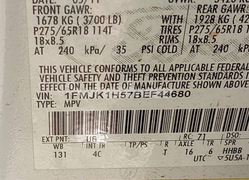 Photo 9 of 2011 Ford Expedition EL XLT (VIN 1FMJK1H57BEF44680)