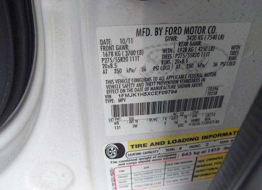 Photo 9 of 2012 Ford Expedition EL KING RANCH (VIN 1FMJK1H5XCEF09794)