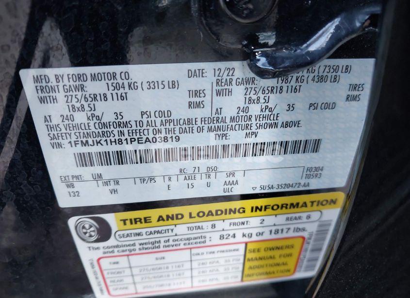 Photo 9 of 2023 Ford Expedition XLT MAX (VIN 1FMJK1H81PEA03819)