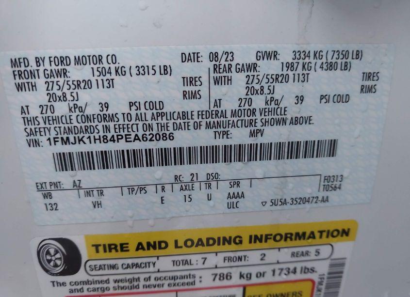 Photo 9 of 2023 Ford Expedition XLT MAX (VIN 1FMJK1H84PEA62086)