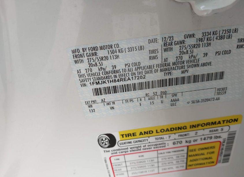 Photo 9 of 2024 Ford Expedition XLT MAX (VIN 1FMJK1H84REA17202)