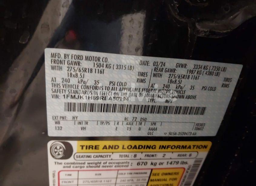 Photo 9 of 2024 Ford Expedition XLT MAX (VIN 1FMJK1H89REA50194)