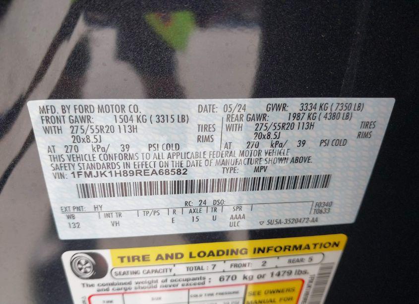 Photo 9 of 2024 Ford Expedition XLT MAX (VIN 1FMJK1H89REA68582)