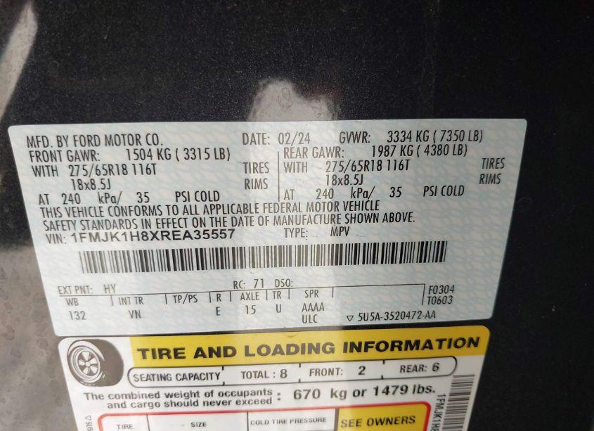 Photo 9 of 2024 Ford Expedition XLT MAX (VIN 1FMJK1H8XREA35557)