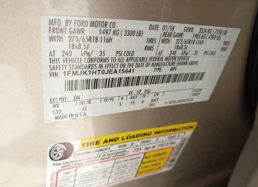 Photo 9 of 2018 Ford Expedition MAX XLT (VIN 1FMJK1HT0JEA15441)