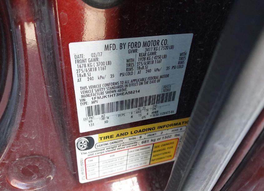 Photo 9 of 2017 Ford Expedition EL XLT (VIN 1FMJK1HT3HEA58214)