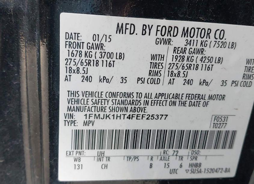 Photo 9 of 2015 Ford Expedition EL XLT (VIN 1FMJK1HT4FEF25377)