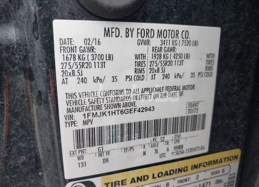 Photo 9 of 2016 Ford Expedition EL XLT (VIN 1FMJK1HT6GEF42943)