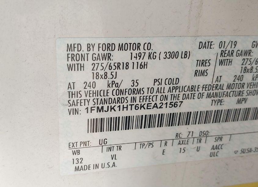 Photo 9 of 2019 Ford Expedition MAX XLT (VIN 1FMJK1HT6KEA21567)