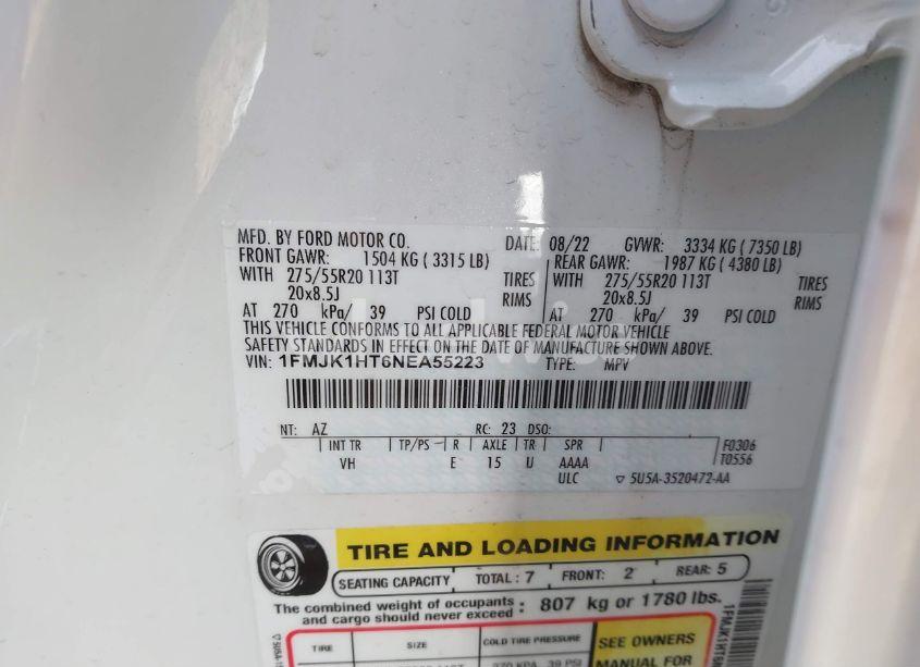 Photo 9 of 2022 Ford Expedition XLT MAX (VIN 1FMJK1HT6NEA55223)