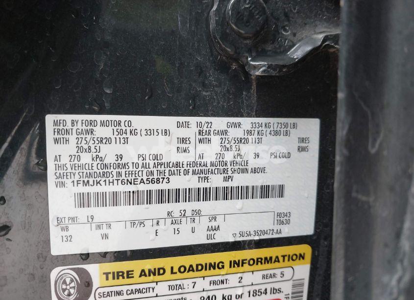 Photo 9 of 2022 Ford Expedition XLT MAX (VIN 1FMJK1HT6NEA56873)