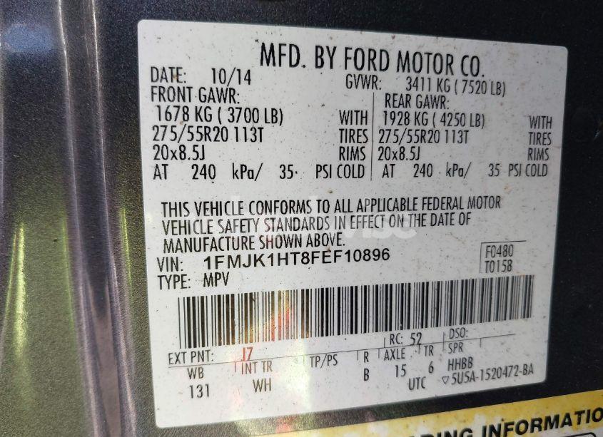 Photo 9 of 2015 Ford Expedition EL XLT (VIN 1FMJK1HT8FEF10896)