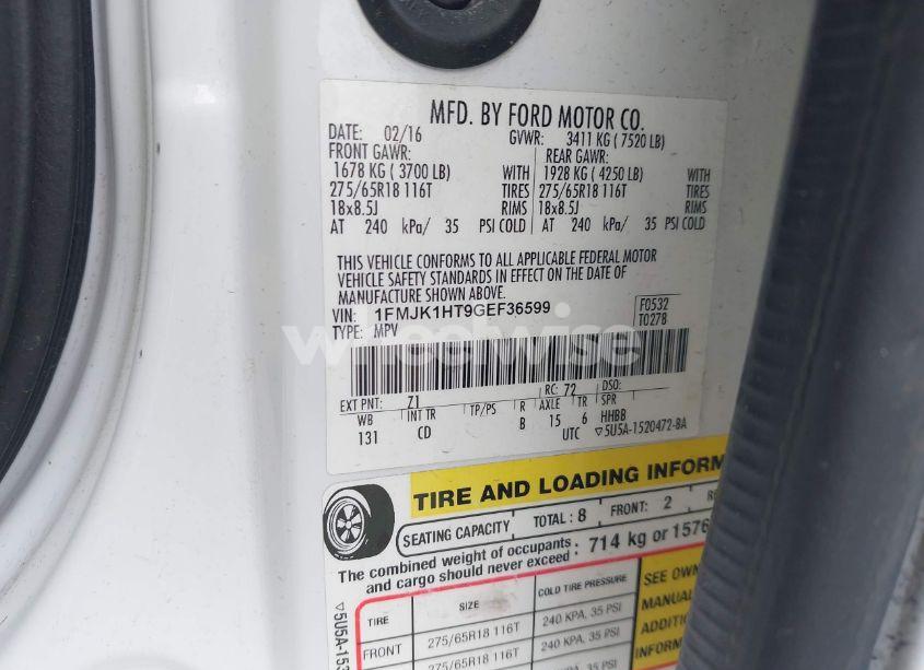 Photo 9 of 2016 Ford Expedition EL XLT (VIN 1FMJK1HT9GEF36599)