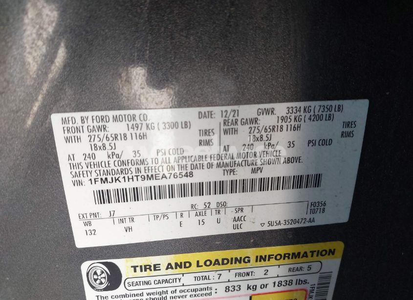 Photo 9 of 2021 Ford Expedition XLT MAX (VIN 1FMJK1HT9MEA76548)