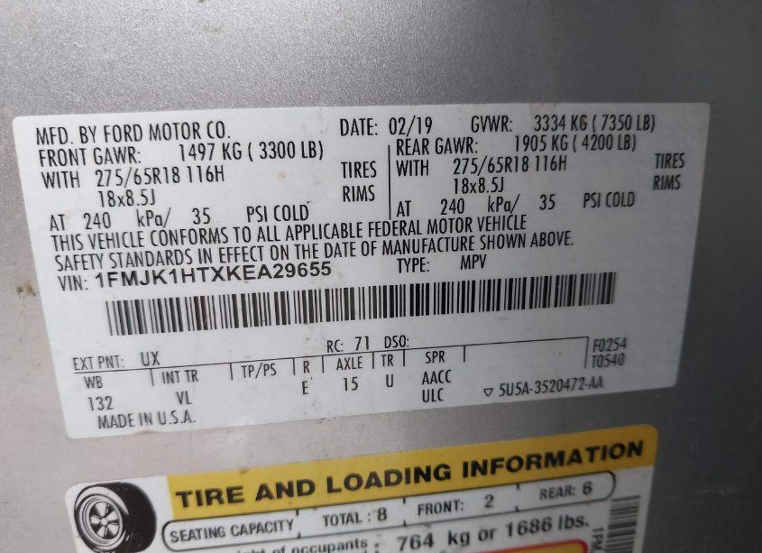 Photo 9 of 2019 Ford Expedition MAX XLT (VIN 1FMJK1HTXKEA29655)