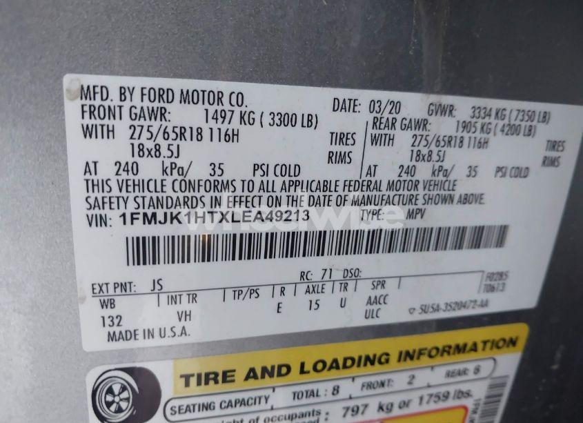 Photo 9 of 2020 Ford Expedition XLT MAX (VIN 1FMJK1HTXLEA49213)