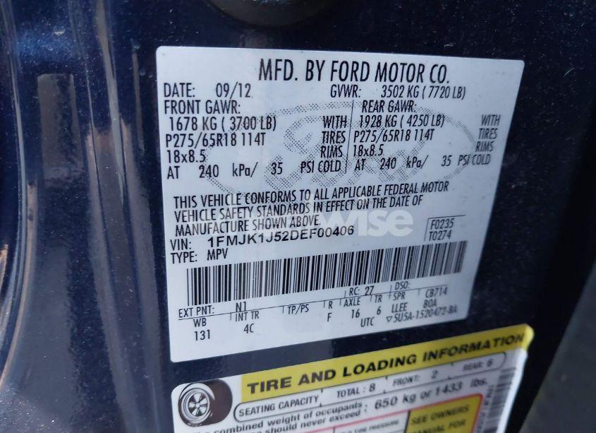 Photo 9 of 2013 Ford Expedition EL XLT (VIN 1FMJK1J52DEF00406)