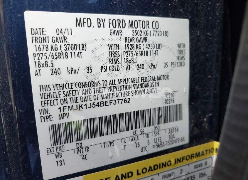 Photo 9 of 2011 Ford Expedition EL XLT (VIN 1FMJK1J54BEF37762)