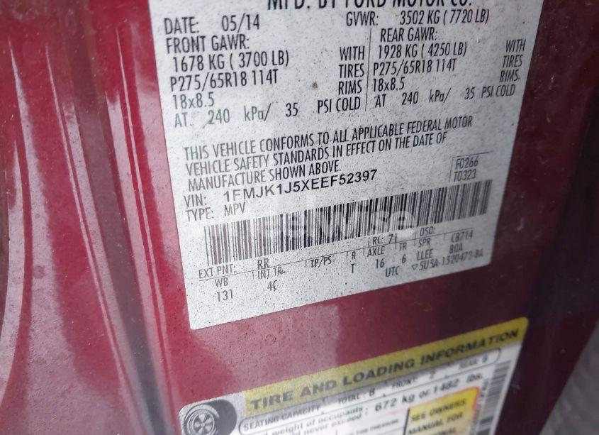 Photo 9 of 2014 Ford Expedition EL XLT (VIN 1FMJK1J5XEEF52397)