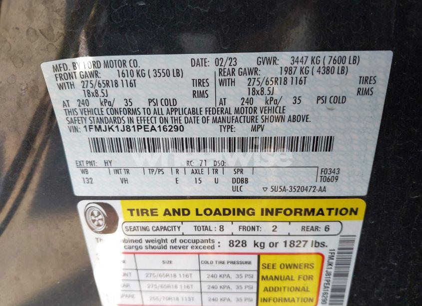 Photo 9 of 2023 Ford Expedition XLT MAX (VIN 1FMJK1J81PEA16290)