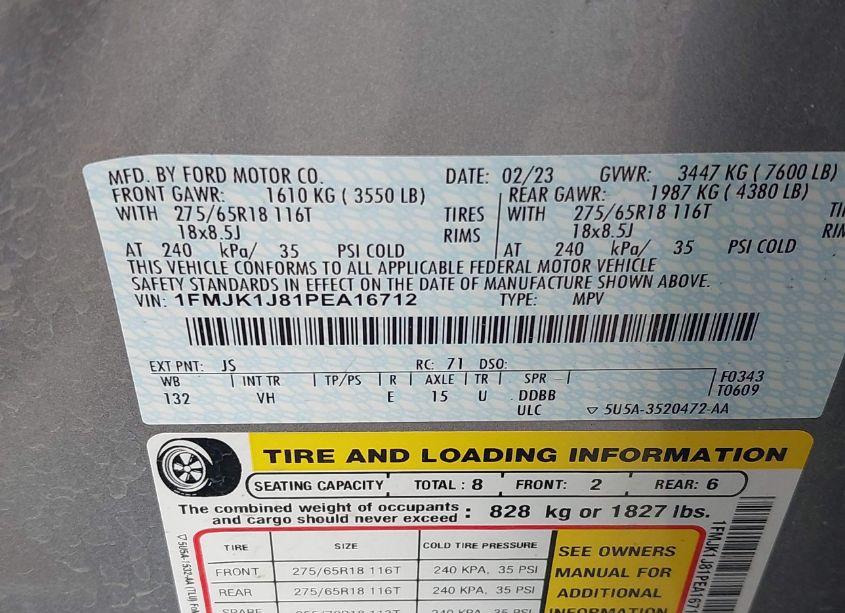 Photo 9 of 2023 Ford Expedition XLT MAX (VIN 1FMJK1J81PEA16712)