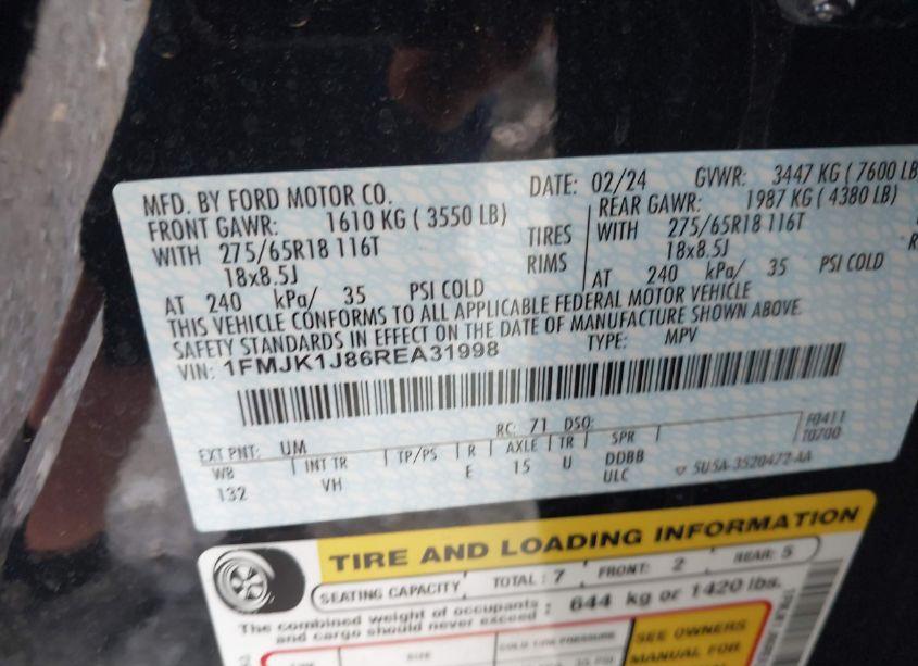 Photo 9 of 2024 Ford Expedition XLT MAX (VIN 1FMJK1J86REA31998)