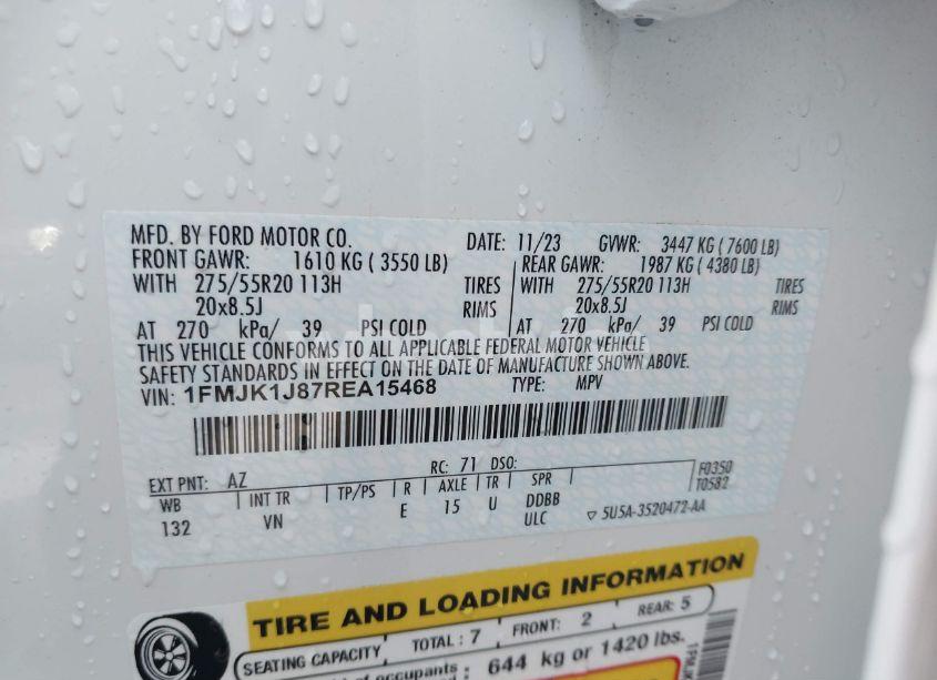 Photo 9 of 2024 Ford Expedition XLT MAX (VIN 1FMJK1J87REA15468)