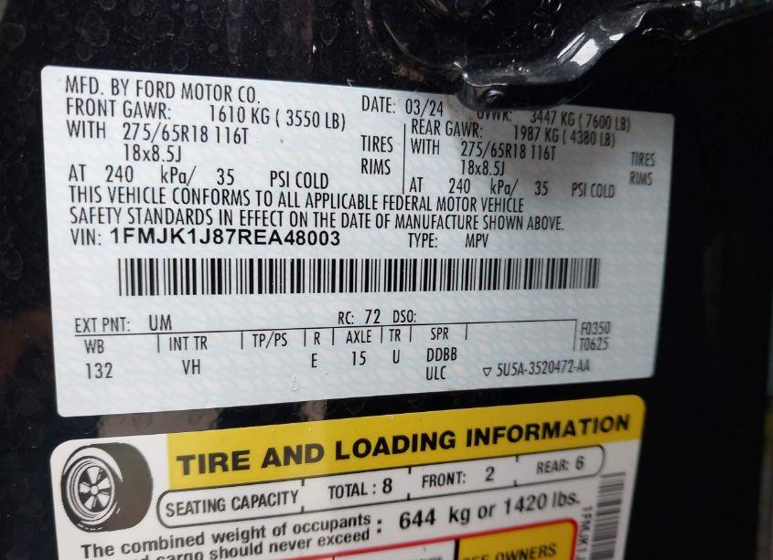 Photo 9 of 2024 Ford Expedition XLT MAX (VIN 1FMJK1J87REA48003)