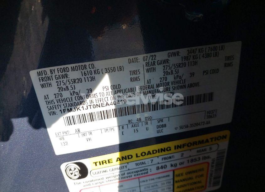 Photo 9 of 2022 Ford Expedition XLT MAX (VIN 1FMJK1JT0NEA40419)