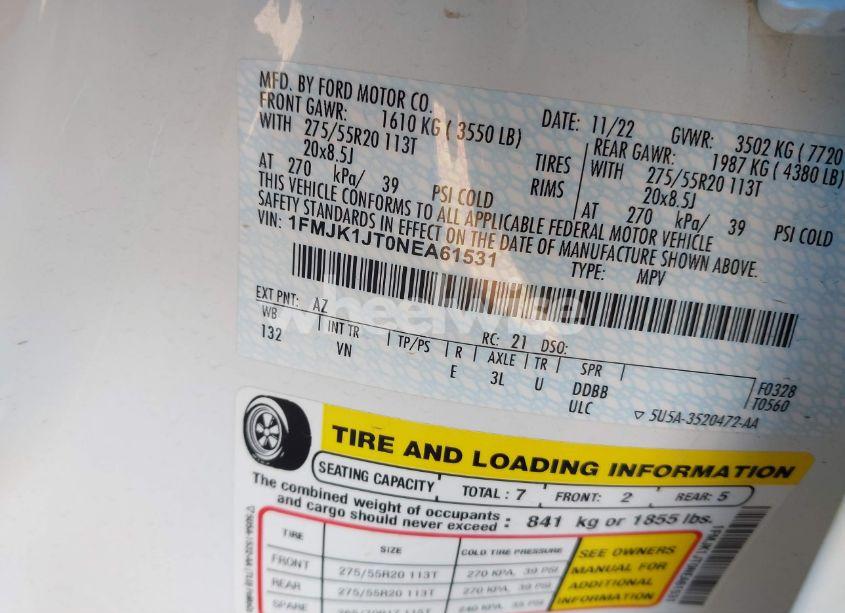 Photo 9 of 2022 Ford Expedition XLT MAX (VIN 1FMJK1JT0NEA61531)