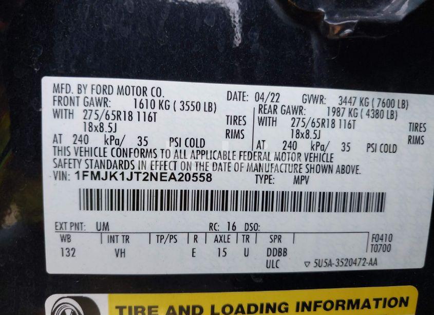 Photo 9 of 2022 Ford Expedition XLT MAX (VIN 1FMJK1JT2NEA20558)