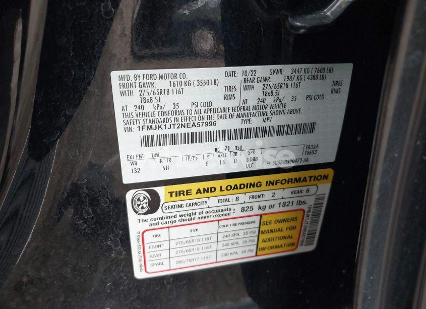 Photo 9 of 2022 Ford Expedition XLT MAX (VIN 1FMJK1JT2NEA57996)