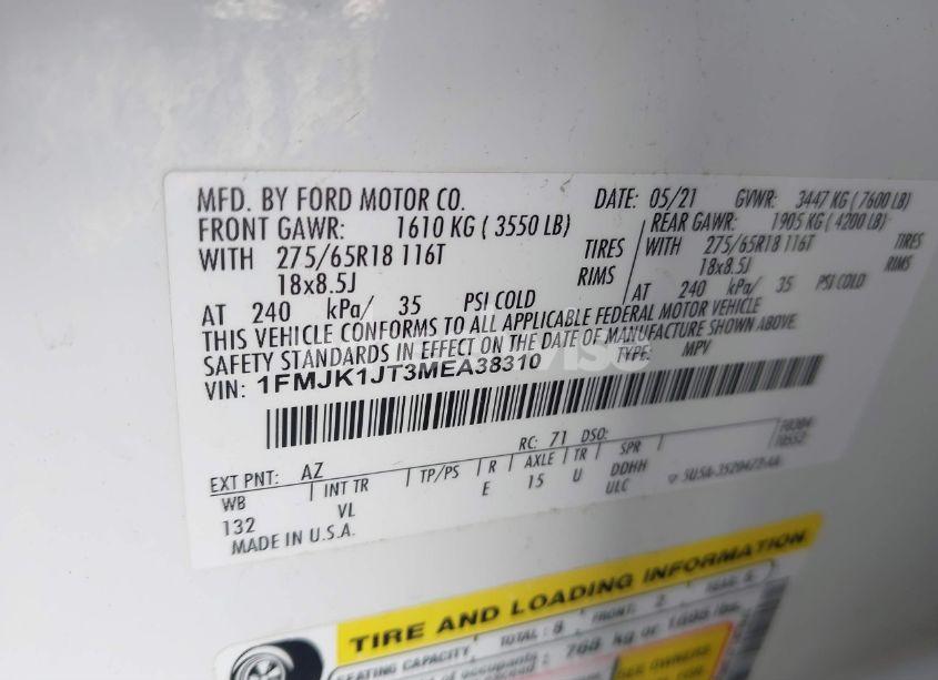 Photo 9 of 2021 Ford Expedition XLT MAX (VIN 1FMJK1JT3MEA38310)