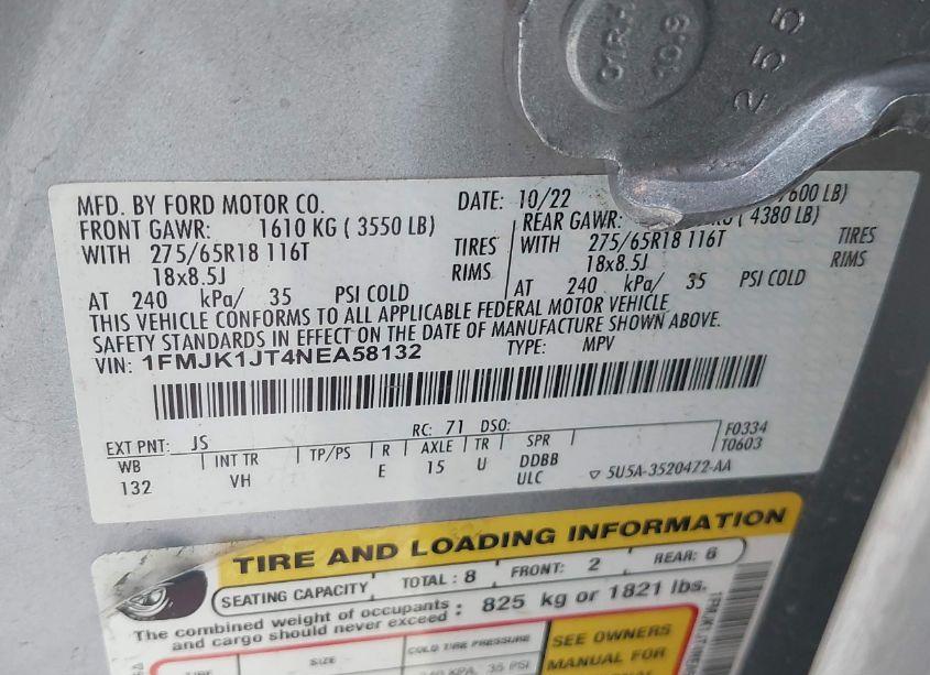 Photo 9 of 2022 Ford Expedition XLT MAX (VIN 1FMJK1JT4NEA58132)