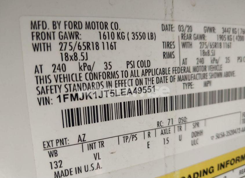 Photo 9 of 2020 Ford Expedition XLT MAX (VIN 1FMJK1JT5LEA49551)