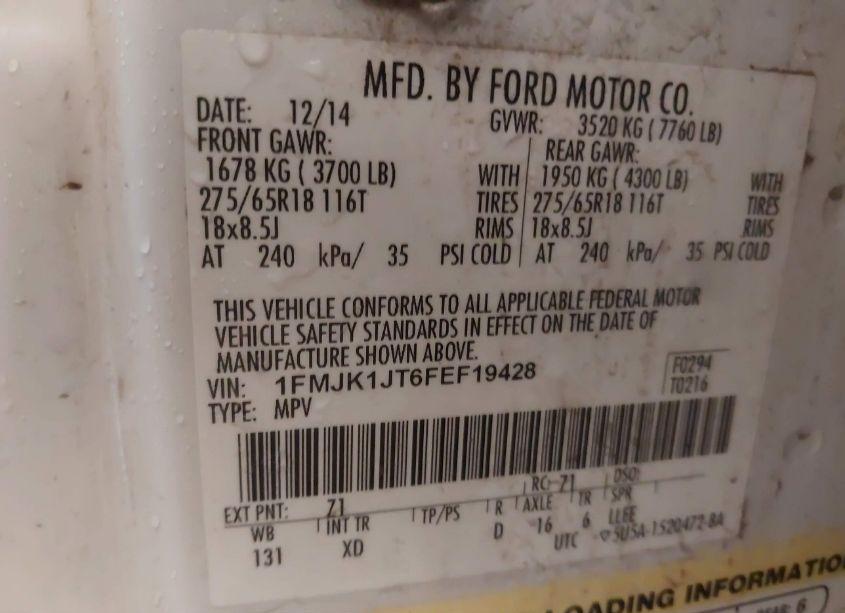 Photo 9 of 2015 Ford Expedition EL XLT (VIN 1FMJK1JT6FEF19428)