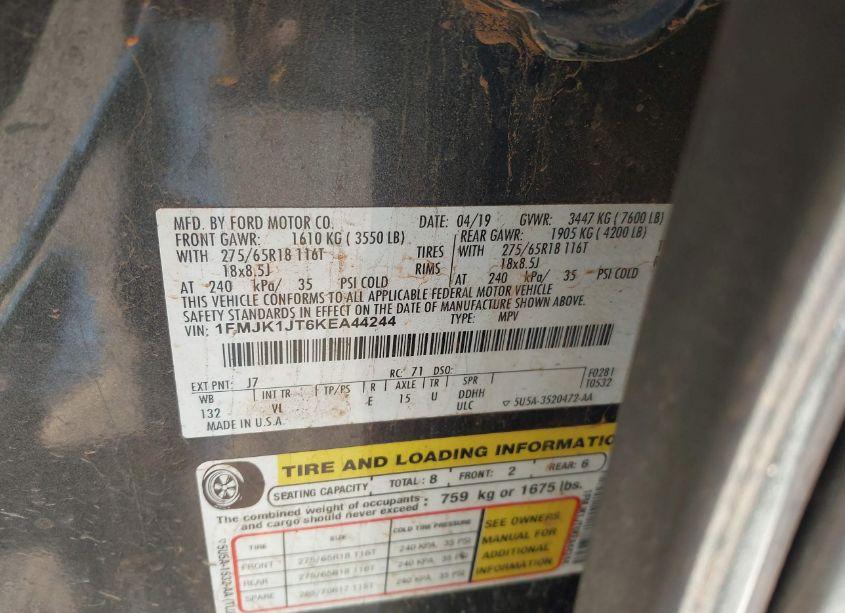 Photo 9 of 2019 Ford Expedition MAX XLT (VIN 1FMJK1JT6KEA44244)