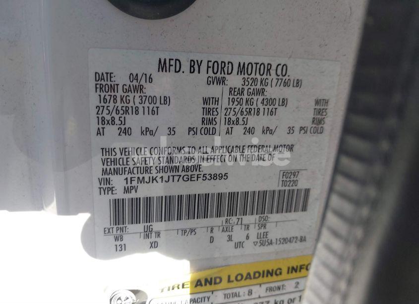 Photo 9 of 2016 Ford Expedition EL XLT (VIN 1FMJK1JT7GEF53895)