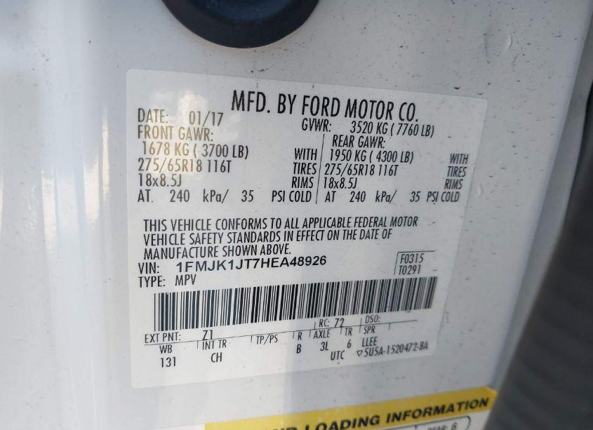 Photo 9 of 2017 Ford Expedition EL XLT (VIN 1FMJK1JT7HEA48926)