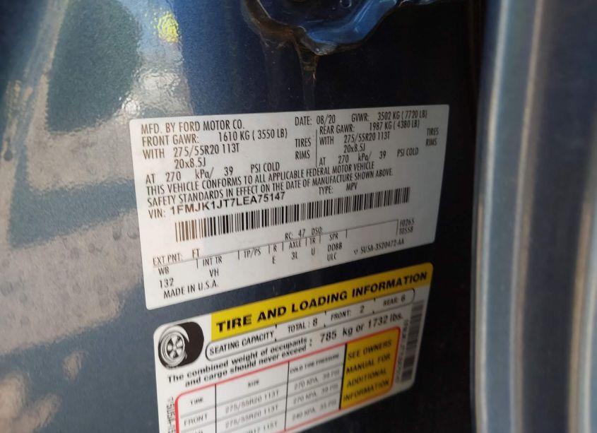 Photo 9 of 2020 Ford Expedition XLT MAX (VIN 1FMJK1JT7LEA75147)