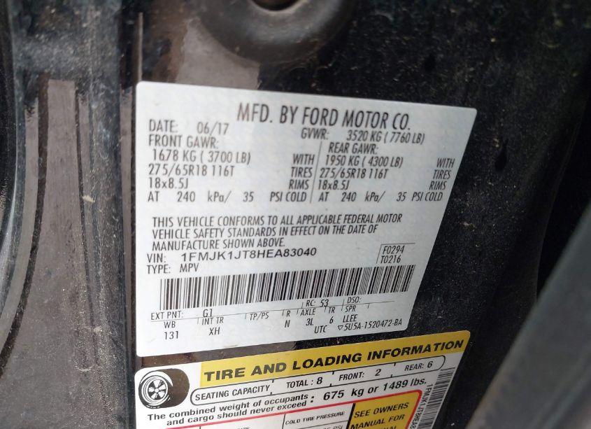 Photo 9 of 2017 Ford Expedition EL XLT (VIN 1FMJK1JT8HEA83040)