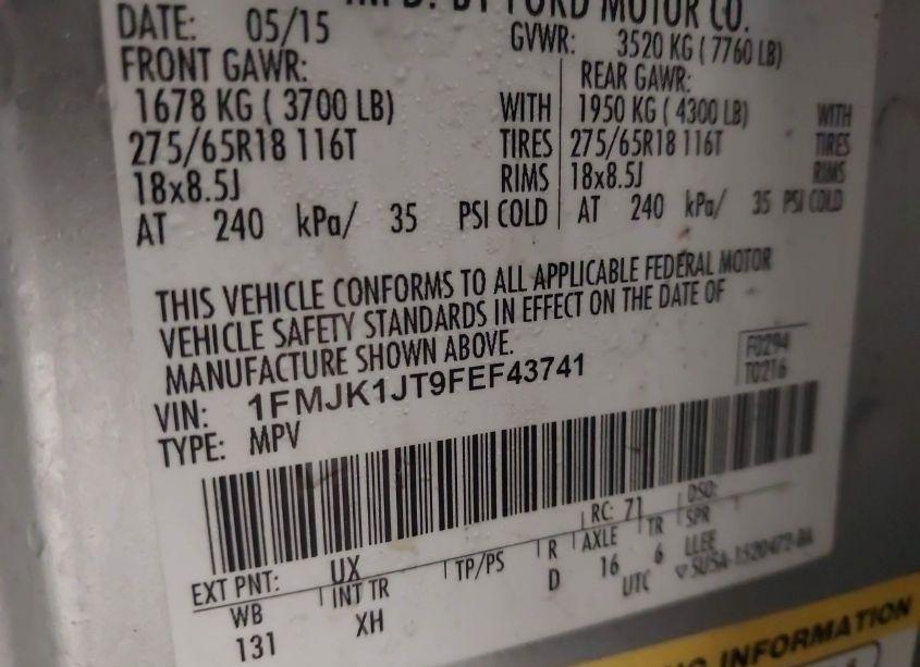Photo 9 of 2015 Ford Expedition EL XLT/EL KING RANCH (VIN 1FMJK1JT9FEF43741)