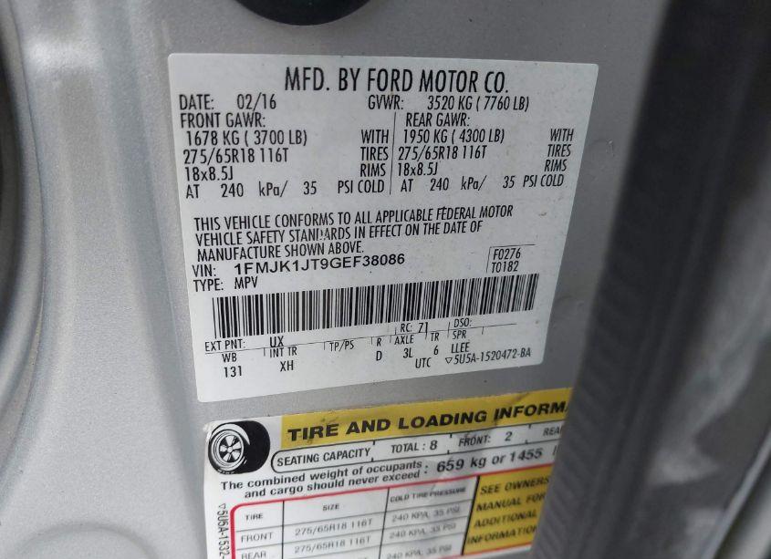 Photo 9 of 2016 Ford Expedition EL XLT (VIN 1FMJK1JT9GEF38086)