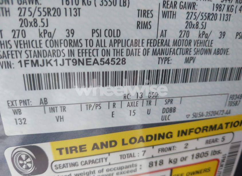 Photo 9 of 2022 Ford Expedition XLT MAX (VIN 1FMJK1JT9NEA54528)