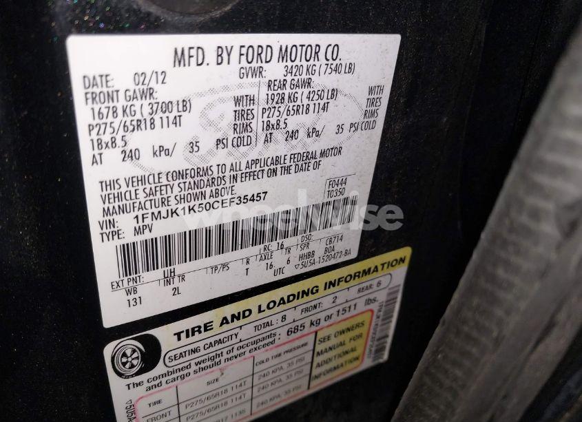 Photo 9 of 2012 Ford Expedition EL LIMITED (VIN 1FMJK1K50CEF35457)