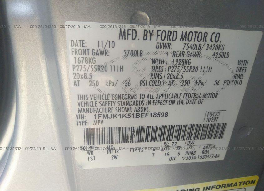 Photo 9 of 2011 Ford Expedition EL LIMITED (VIN 1FMJK1K51BEF18598)