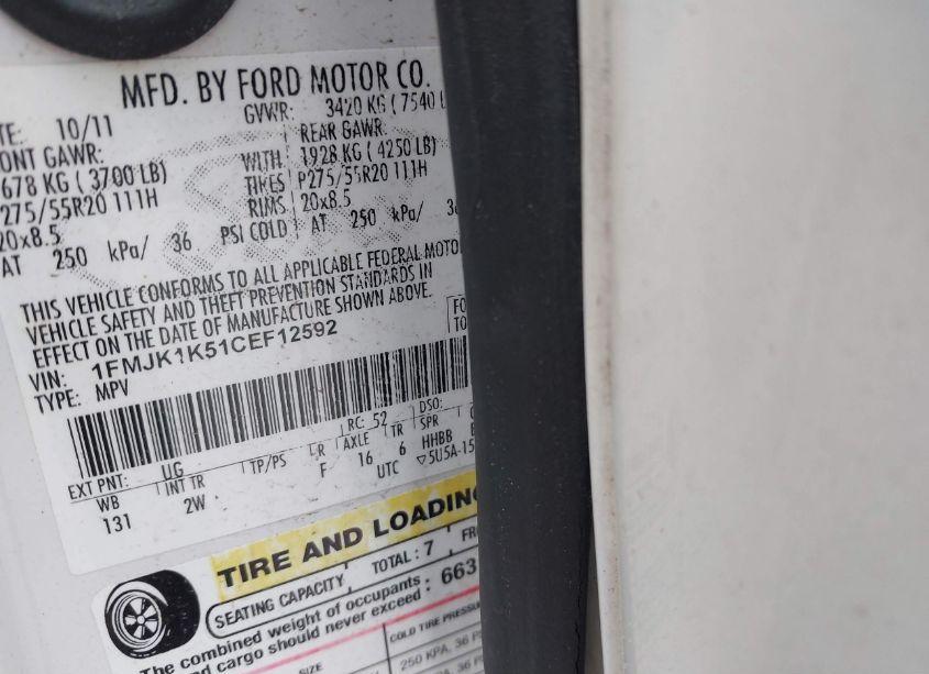 Photo 9 of 2012 Ford Expedition EL LIMITED (VIN 1FMJK1K51CEF12592)